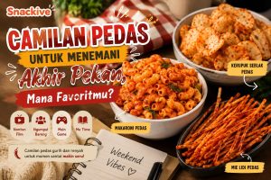 Aneka camilan pedas seperti makaroni, kerupuk seblak, dan mie lidi yang cocok untuk menemani akhir pekan