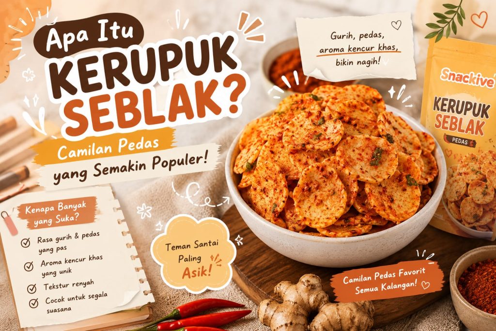 Kerupuk seblak pedas renyah dengan bumbu kencur khas yang disajikan dalam mangkuk untuk camilan santai.